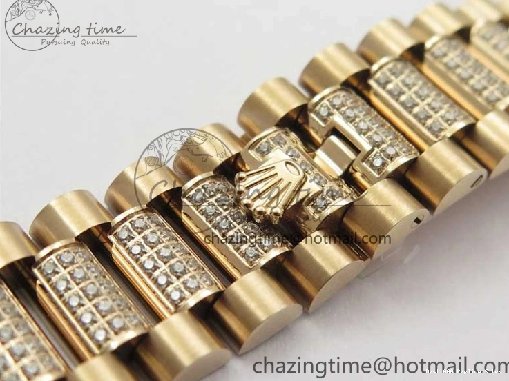 AAA Replica Watches on President A 2689 BP White ComfortFit Crystal Crystal Marker MOP RG Best Edition 128235 Dial Day-Date Bracelet RG 36mm 1218